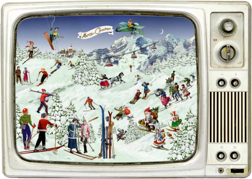 Pohlednicový miniaturní adventní kalendář Retro televize 8,5x6 cm