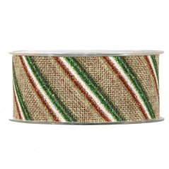 Christmas fabric ribbon Coloured stripes 4 cm x 10 metres