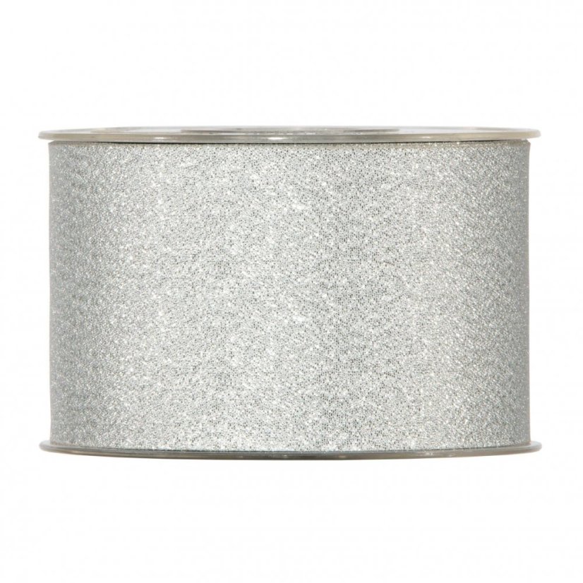 Wide Christmas fabric ribbon Silver 6,3 cm x 20 metres
