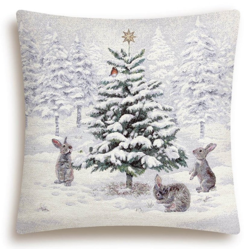 Gobelínový vánoční povlak na polštář s motivem V zasněženém lese - třpytivý 45x45 cm