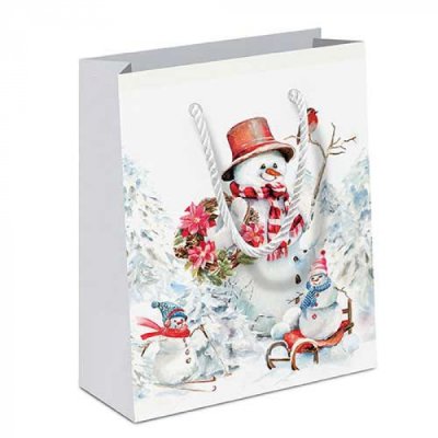 Vánoční papírová dárková taška Sněhuláci 23 cm