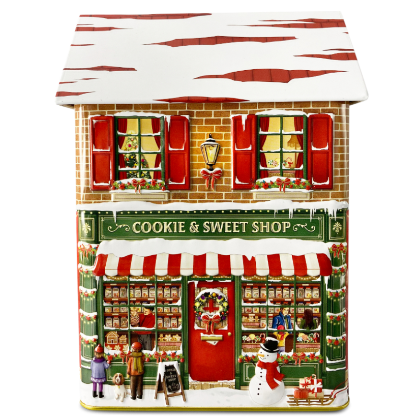 Plechová dóza Dům s cukrárnou "Sušenky a sladkosti"