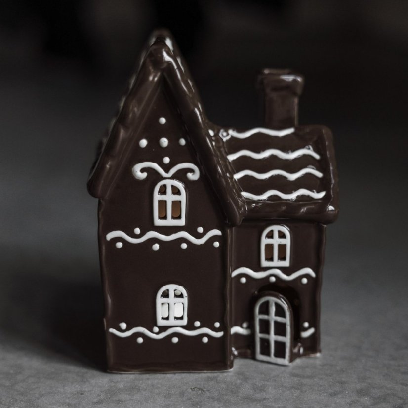 Ceramic candle holder House - Gingerbread house brown 16 cm