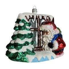 Sběratelská skleněná ozdoba na stromeček Santa u okna