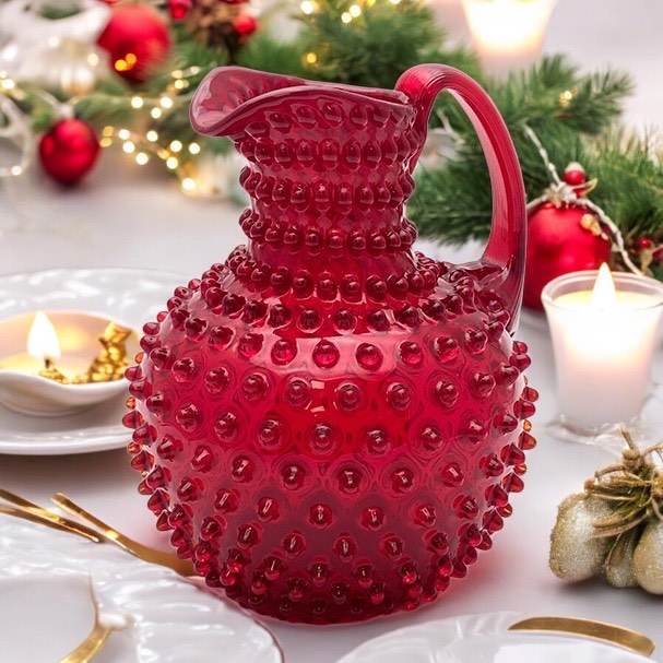 Ručně foukaný skleněný džbán Tmavě červený 2 litry