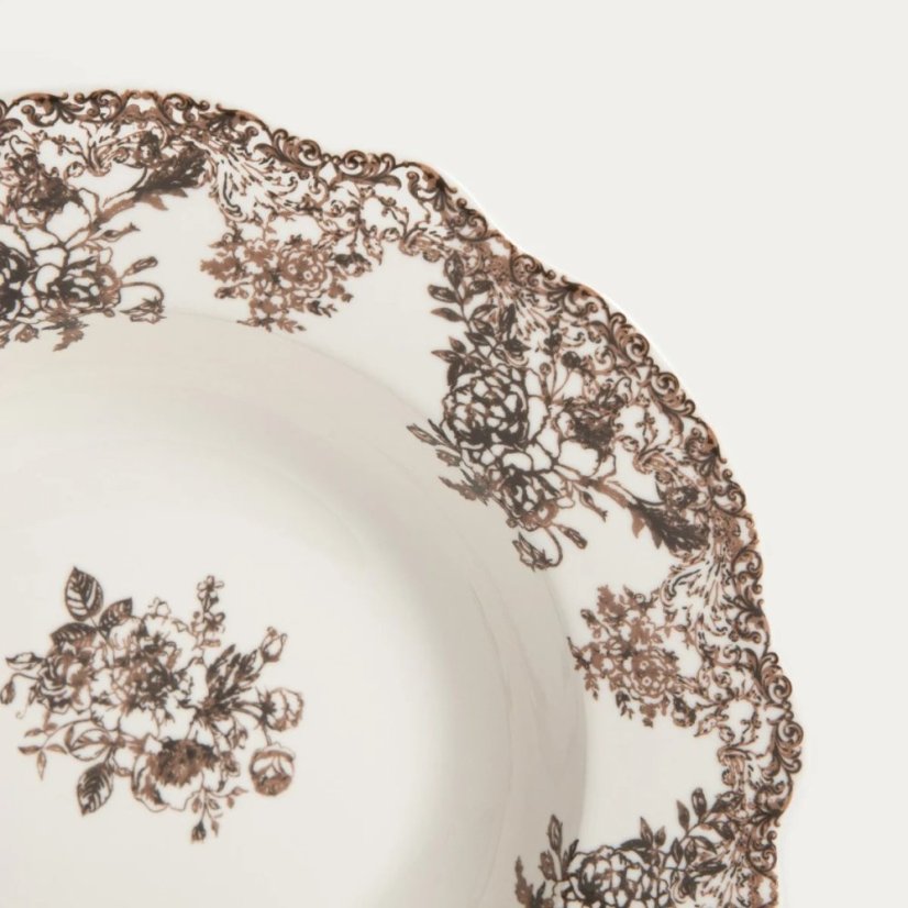 Porcelánová jídelní sada Hnědé květy – 18dílná, pro 6 osob