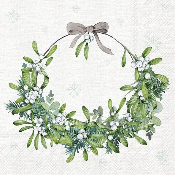 Christmas paper napkins Wreath of mistletoe 20 pcs