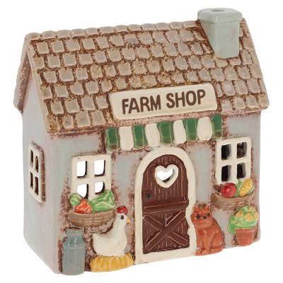 Keramický svietnik Domček – Farma – Farmársky obchod 15 cm
