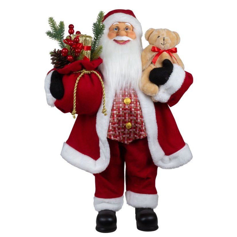 Christmas decoration Santa with teddy bear and sack 60 cm