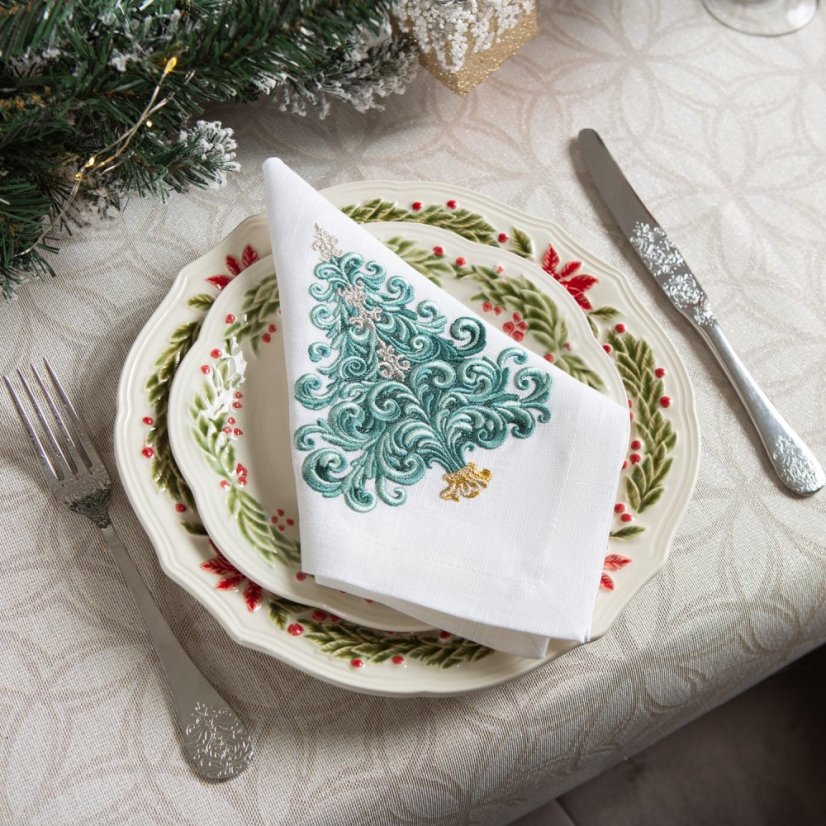 Sada lněných ubrousků Vánoční stromek 6 ks