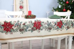 Tapestry Christmas tablecloth with poinsettia motif