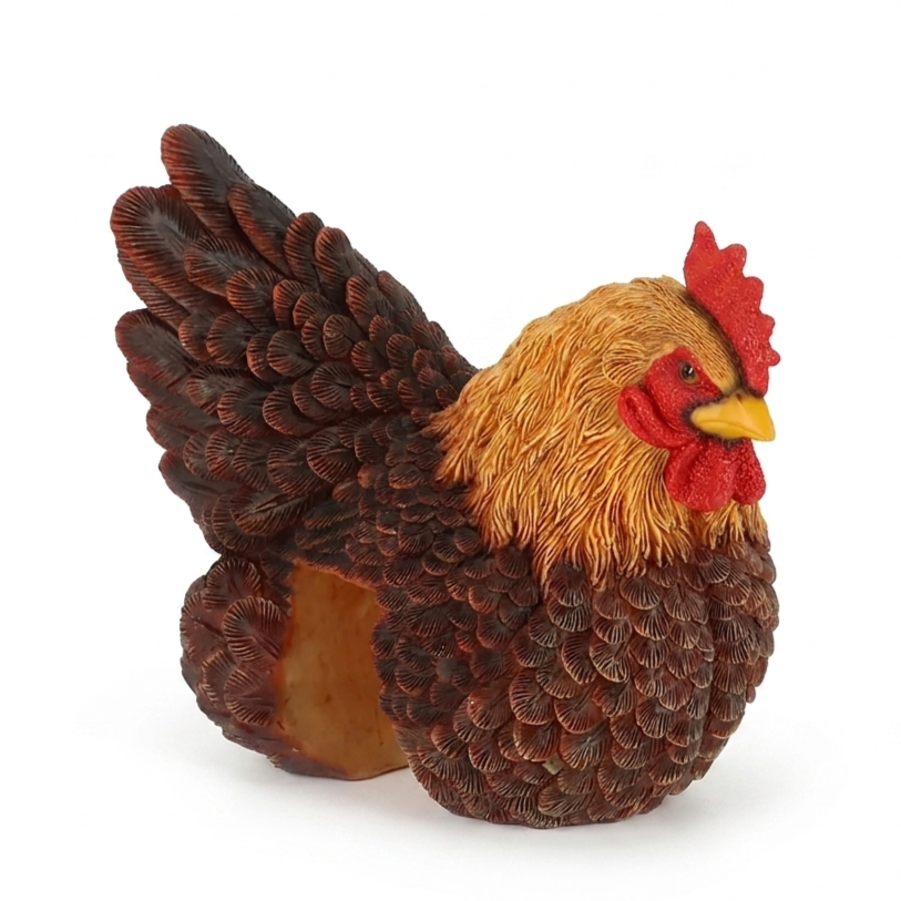 Brown hen garden figurine for the fence