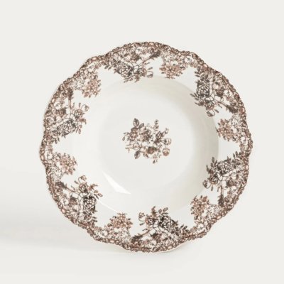 Tiefer Porzellanteller „Braune Blumen“, 22 cm