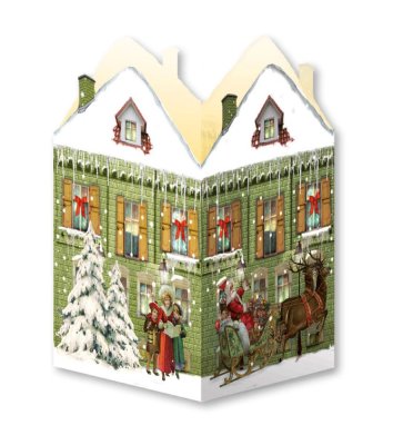 Postkarte Mini-Adventskalender mit Laterne Nostalgisches Weihnachtshaus 16,5 x 11,5 cm