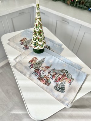 Tapestry Christmas placemat with motif Snow Village 33x53 cm
