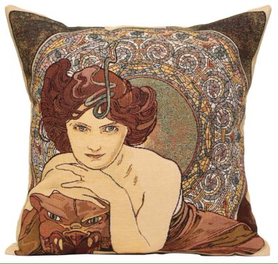 Gobelinowa poszewka na poduszkę Emerald, Alfons Mucha 45x45 cm