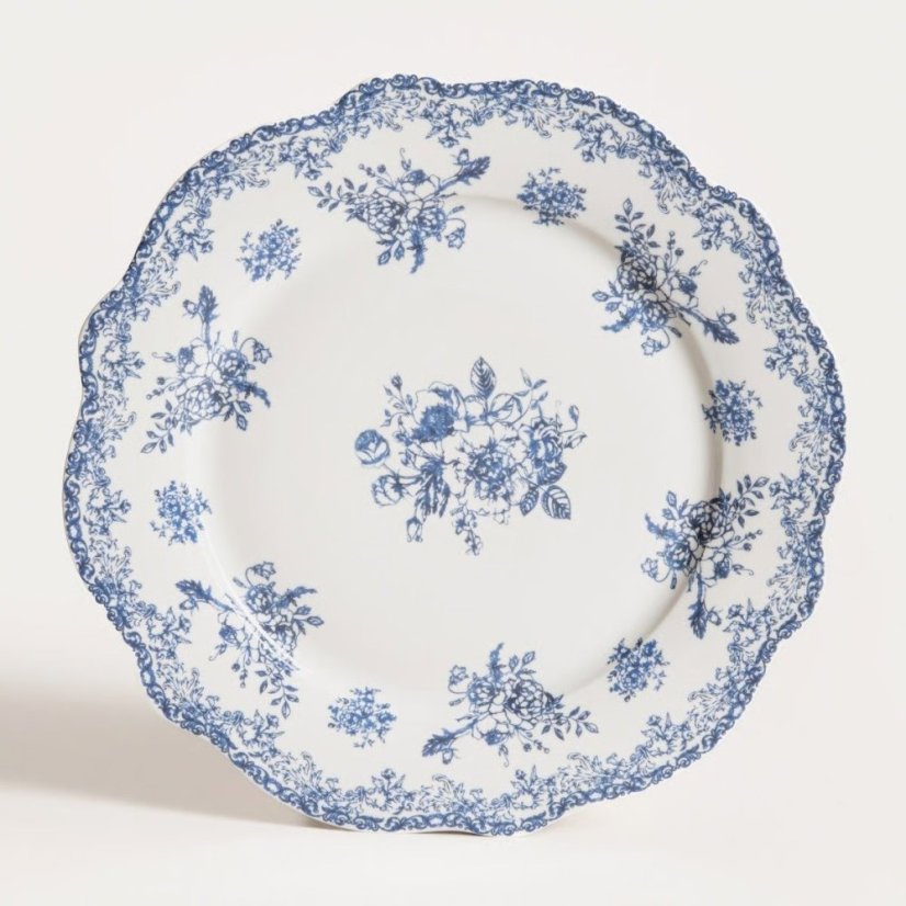 Large shallow porcelain plate, Blue and White Flowers, 27 cm