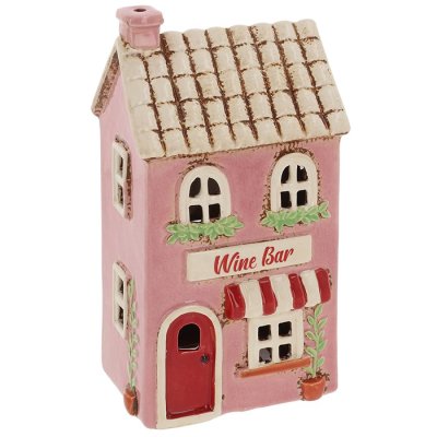 Keramický svícen Domek - Vínový bar 20 cm