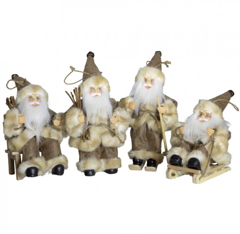 Ozdoba na stromeček Santa v hnědém kabátku 18 cm