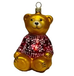 Sběratelská skleněná ozdoba na stromeček Medvídek v červeném svetru