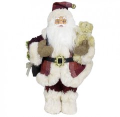 Vianočné dekorácie Santa s taškou a medvedíkom 45 cm