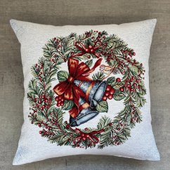 Gobelínový vánoční povlak na polštář s motivem Vánoční věnec 45x45 cm
