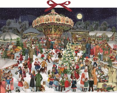 Wand-Adventskalender Weihnachtsmarkt 52x38cm