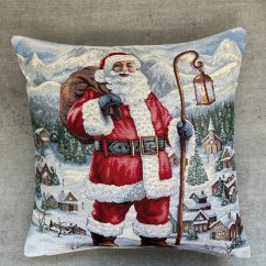 Gobelínový vánoční povlak na polštář s motivem Santa s lucernou 45x45 cm