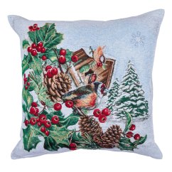 Gobelínový vánoční povlak na polštář s motivem Zimní krajina - Ptáčci 45x45 cm Gobelínový vánoční povlak na polštář s motivem Zimní krajina - Ptáčci 45x45 cm