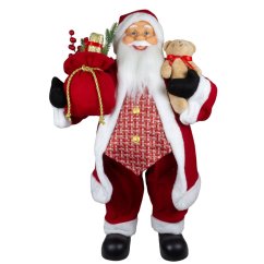 Vianočná dekorácia Santa s medvedíkom a vrecom 80 cm