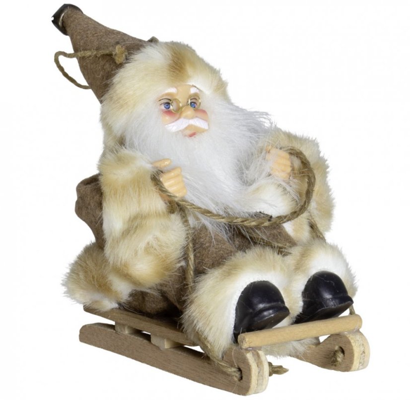 Ozdoba na stromeček Santa v hnědém kabátku 18 cm