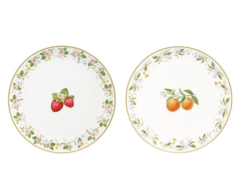 Zestaw 2 porcelanowych talerzy deserowych Truskawki i mandarynki 16 cm