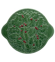 Stoneware cake plate Holly leaves 30 cm
