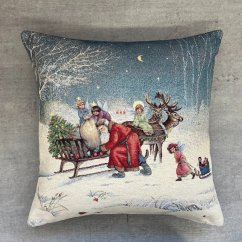 Gobelínový vánoční povlak na polštář s motivem Santa a andělé 45x45 cm