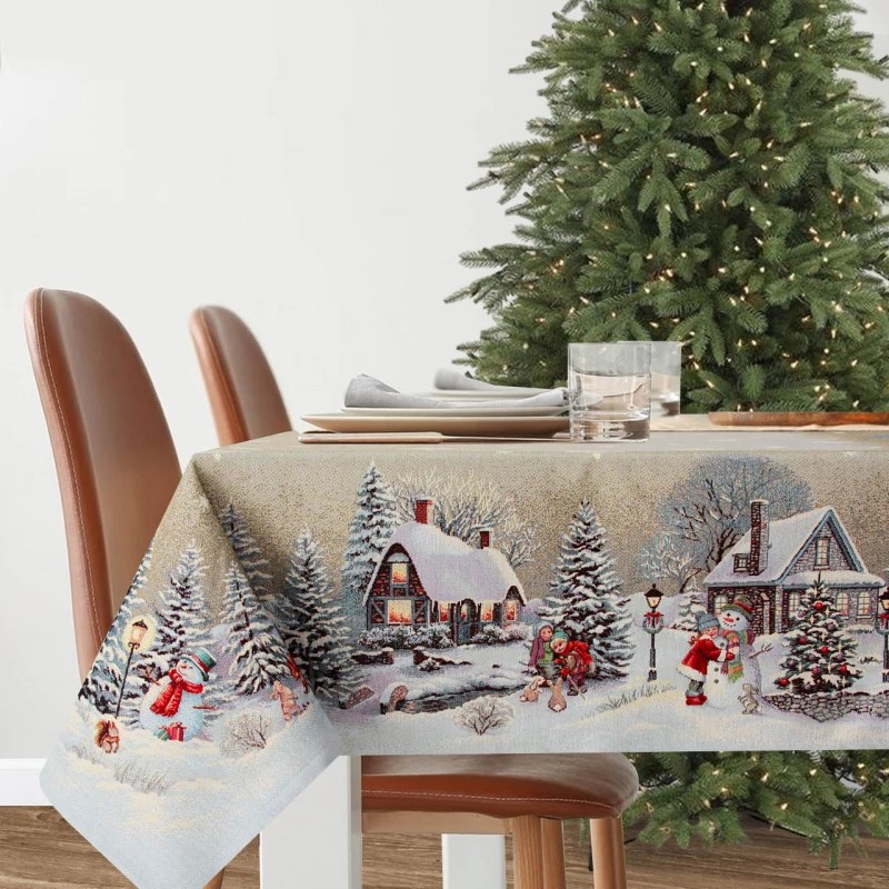 Vánoční ubrus s motivem Zima na venkově