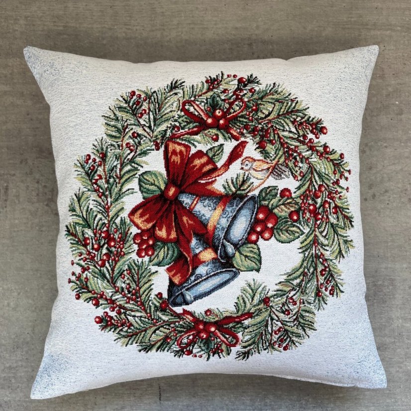 Gobelínová vianočná obliečka na vankúš s motívom vianočného venca 45x45 cm