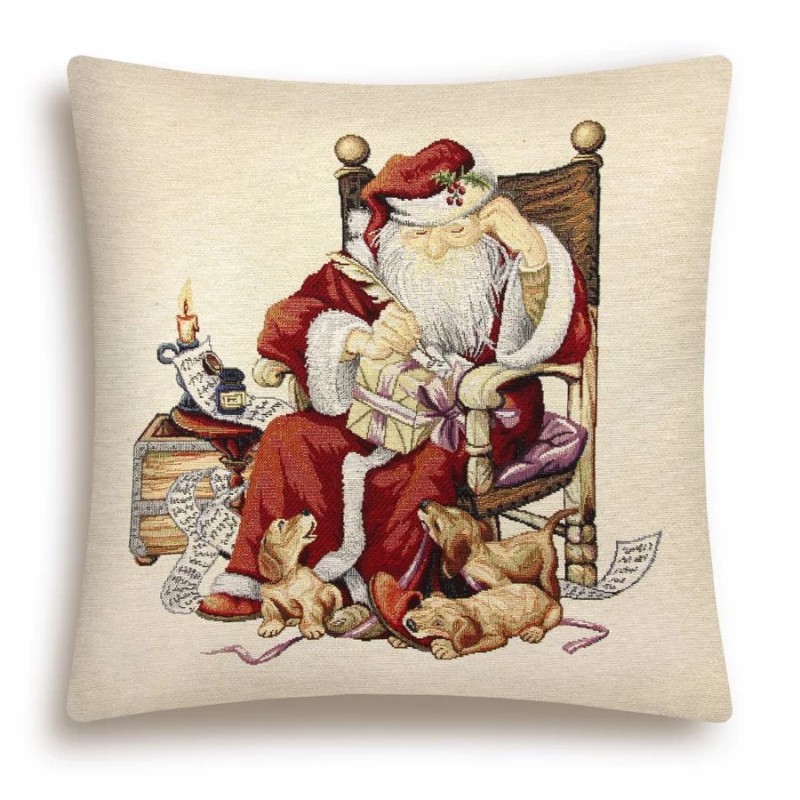 Gobelínový vánoční povlak na polštář s motivem Santa na židli 45x45 cm