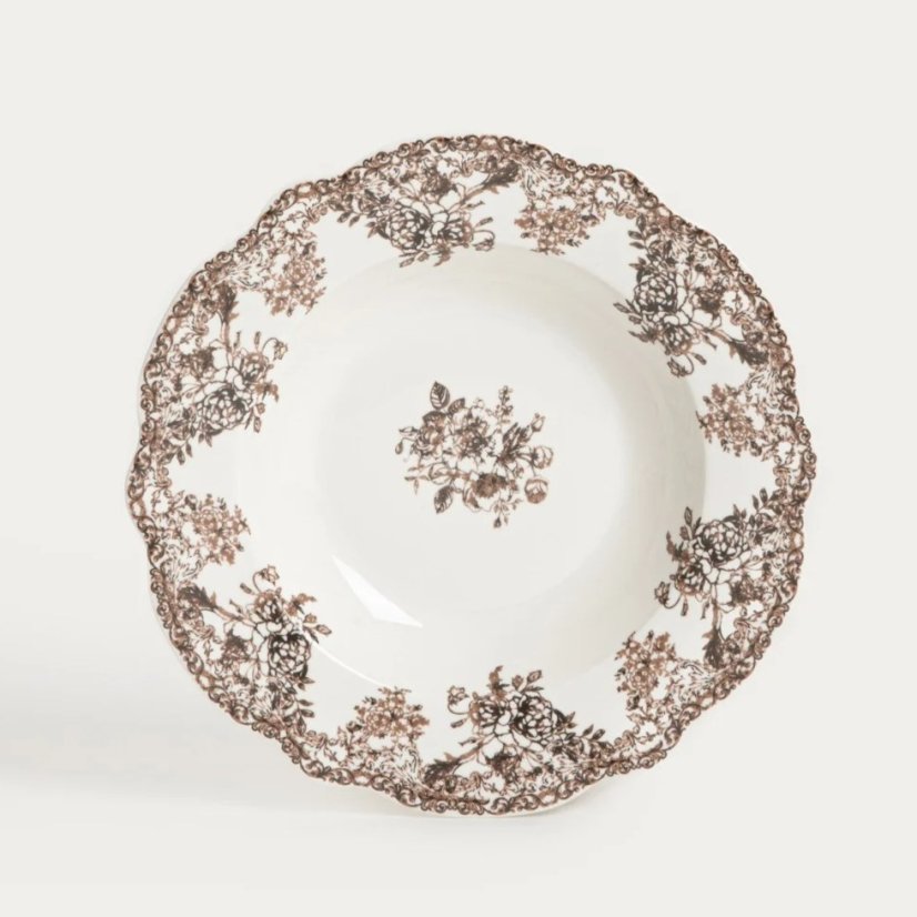 Porcelánová jídelní sada Hnědé květy – 18dílná, pro 6 osob