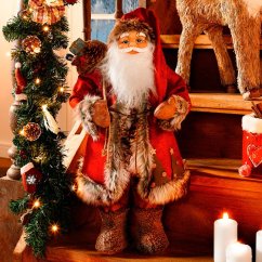 Vánoční dekorace Santa v dlouhém červeném kabátu 60 cm