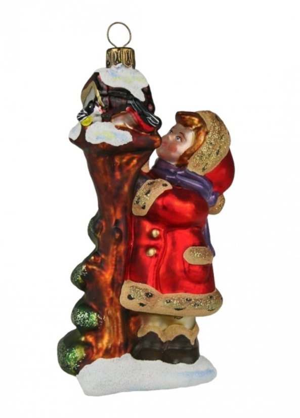 Collectible glass tree ornament Girl at the feeder