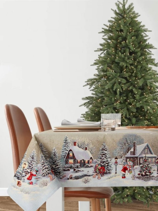 Vánoční ubrus s motivem Zima na venkově