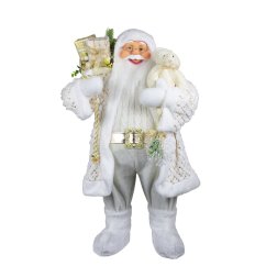 Christmas decoration Santa white and gold with teddy bear 80 cm