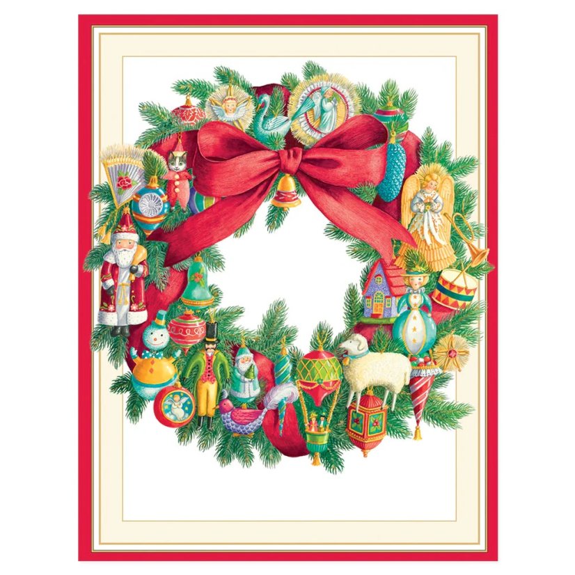 Christmas card Wreath with decorations 12 x 15 cm