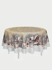 Vianočný obrus s motívom Zima na vidieku okrúhly 180 cm