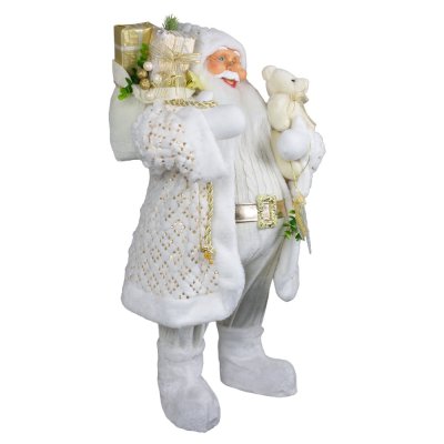 Vánoční dekorace Santa bílo-zlatý s medvídkem 80 cm