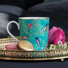 Porcelain mug with 22k gold Birds - green 340 ml