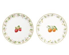 2er-Set Porzellan-Dessertteller Erdbeeren und Mandarinen 16 cm