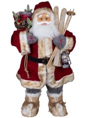 Vianočná dekorácia Santa v červenom kabáte s lyžami 80 cm