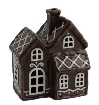 Ceramic candle holder House - Gingerbread house brown glossy 14 cm