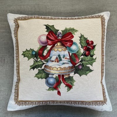 Gobelinowa świąteczna poszewka na poduszkę z motywem dzwonka bożonarodzeniowego 45x45 cm